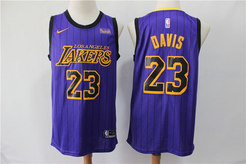 Men Los Angeles Lakers 23 Davis Purple stripe Game Nike NBA Jerseys